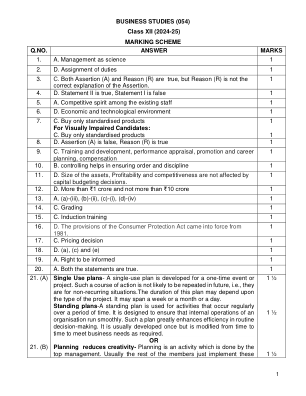 BUSINESS STUDIES (054) Class XII (2024-25) MARKING ...